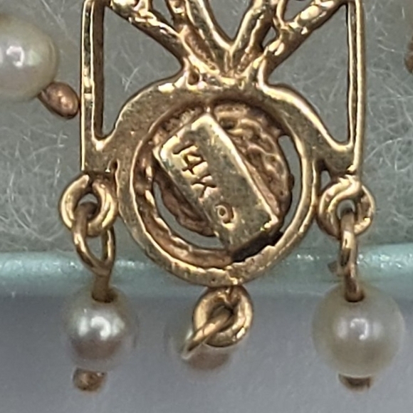 VTG 14K Yellow Gold Seed Pearl Drop Dangle Earrings LO Art Nouveau Revival MCM - Picture 6 of 14